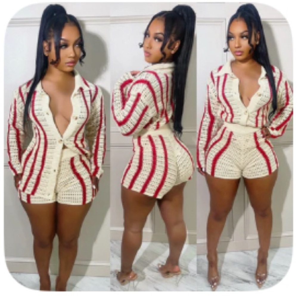 Stylish Red and White Knit Set